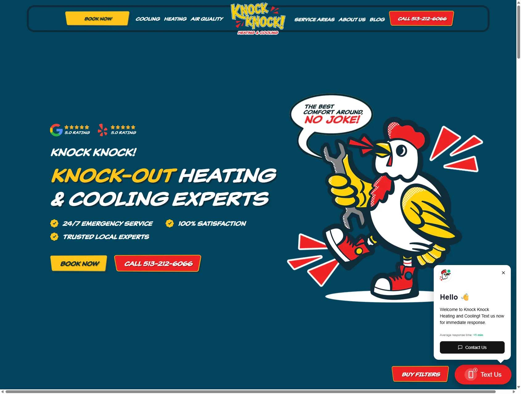 Screenshot of the Knock Knock Heating and Cooling website.